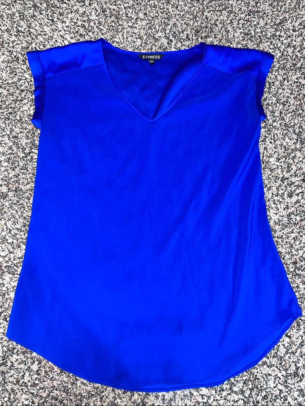 Express Vibrant Cobalt Blue V-Neck Cap Sleeve Blouse Small Petite EUC